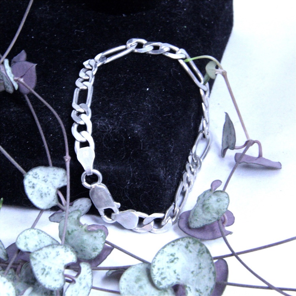 Sterling Silver Figaro Link Bracelet 6mm 925 Italy Chain Women Mens